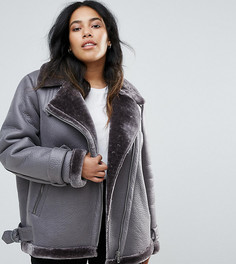 Бомбер из искусственной кожи ASOS CURVE - Серый
