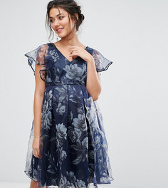 Платье с цветочным принтом и рукавами-оборками Chi Chi London Maternity - Темно-синий