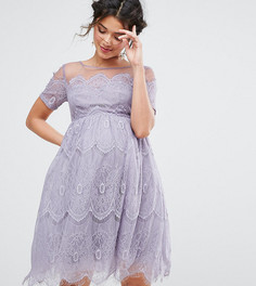 Платье с кружевным топом и юбкой из тюля Chi Chi London Maternity - Фиолетовый