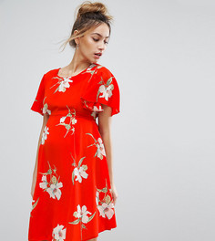 Чайное платье с цветочным принтом и завязкой на спине Queen Bee - Красный