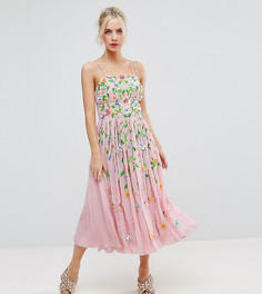 Платье миди с цветочной отделкой ASOS PETITE SALON - Розовый