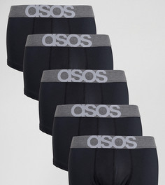 5 черных трусов-хипстеров из микрофибры с логотипом на поясе ASOS - СО СКИДКОЙ - Черный