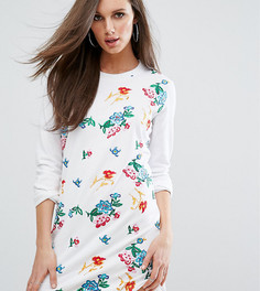 Платье-футболка с цветочной вышивкой Missguided - Белый