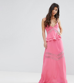 Многоярусное платье макси с кружевными вставками Boohoo Petite - Розовый