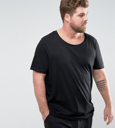 Черная длинная футболка с овальным вырезом ASOS PLUS - Черный