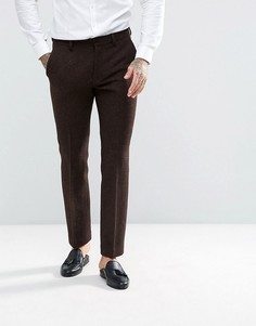 Коричневые брюки узкого кроя из 100% шерстяного харрис-твида с узором в елочку ASOS - Коричневый