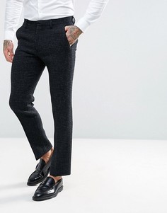 Темно-серые брюки узкого кроя из 100% шерстяного харрис-твида с узором в елочку ASOS - Серый