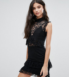 Платье мини с высоким воротом и кружевными вставками Missguided Petite - Черный