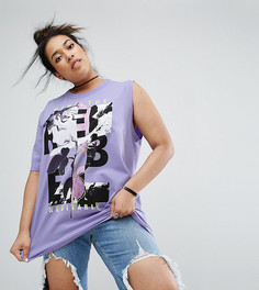 Оверсайз-футболка на одно плечо с принтом ASOS CURVE - Фиолетовый