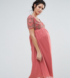 Платье с V-образным вырезом и отделкой на лифе Maya Maternity - Розовый