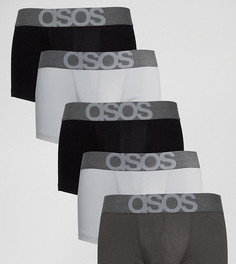 Набор из 5 пар монохромных трусов-хипстеров с логотипом на поясе ASOS - СКИДКА - Мульти