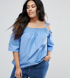Хлопковый топ с открытыми плечами и бретельками-завязками ASOS CURVE - Синий
