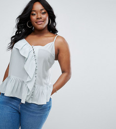 Длинный топ на бретелях с оборками и пуговицами ASOS CURVE - Синий