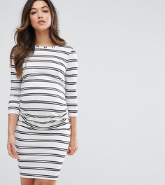 Облегающее платье в двойную полоску ASOS Maternity PETITE - Белый