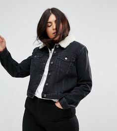 Черная выбеленная джинсовая куртка с искусственным мехом ASOS CURVE - Черный