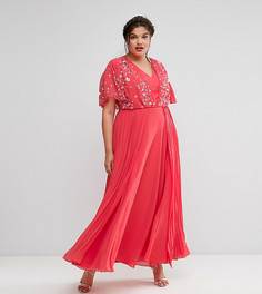Плиссированное платье макси с декоративной отделкой ASOS CURVE - Розовый