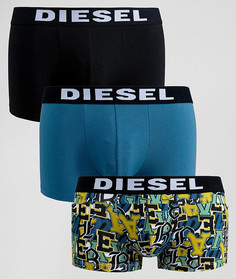 3 пары боксеров-брифов с принтом и логотипом на поясе Diesel - Мульти
