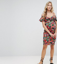 Платье с открытыми плечами и ярким цветочным принтом ASOS Maternity - Мульти