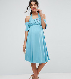 Короткое приталенное платье с открытыми плечами ASOS Maternity - Синий