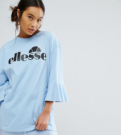 Оверсайз-футболка с оборками на рукавах и логотипом Ellesse - Синий