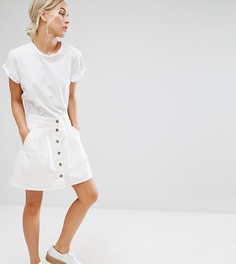 Белая короткая джинсовая юбка на пуговицах ASOS PETITE - Белый
