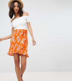 Мини-юбка с запахом, цветочным принтом и поясом ASOS TALL - Мульти