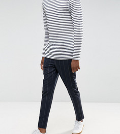 Строгие темно-синие суженные брюки в полоску с эластичным поясом ASOS TALL - Темно-синий