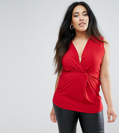 Длинный топ с перекрученной отделкой ASOS CURVE - Красный