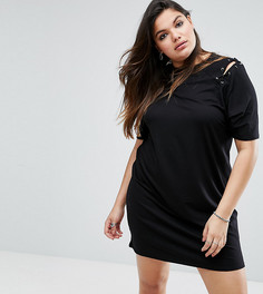 Платье-футболка с люверсами и шнуровкой на плечах ASOS CURVE - Черный