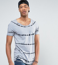 Длинная футболка с полосками в стиле тай-дай ASOS TALL - Синий