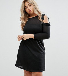 Свободное платье с открытыми плечами и оборками New Look Curve - Черный