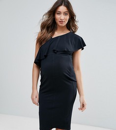 Облегающее платье на одно плечо с оборкой New Look Maternity - Черный