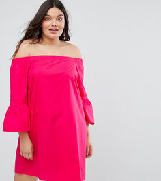 Платье с открытыми плечами и рукавами с баской New Look Curve - Розовый