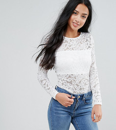 Кружевное боди с длинными рукавами Parisian Petite - Белый