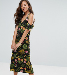 Платье миди с цветочным принтом и открытыми плечами Vero Moda Tall - Мульти