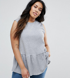 Расклешенный топ в рубчик с оборкой по нижнему краю ASOS CURVE - Серый