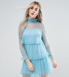 Платье мини из тюля с оборками Boohoo Petite - Синий
