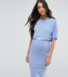 Двухслойное платье с атласной отделкой ASOS Maternity NURSING - Синий