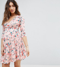 Светло-бежевое платье с запахом и цветочным принтом ASOS Maternity NURSING - Розовый