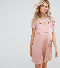 Двухслойное платье с цветочной отделкой ASOS Maternity NURSING - Розовый