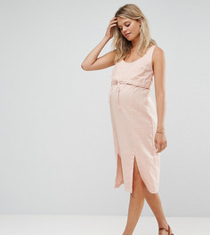 Двухслойное платье миди в стиле casual со шнурком ASOS Maternity NURSING - Розовый