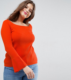 Джемпер в рубчик с открытыми плечами и расклешенными рукавами ASOS CURVE - Оранжевый