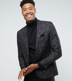 Приталенный пиджак с флоковым цветочным принтом Harry Brown TALL - Черный