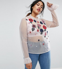 Сетчатый топ с цветочной вышивкой ASOS CURVE - Фиолетовый