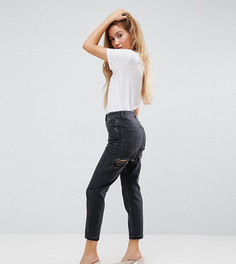 Черные выбеленные узкие джинсы в винтажном стиле с завышенной талией и рваными ягодицами ASOS PETITE FARLEIGH - Черный