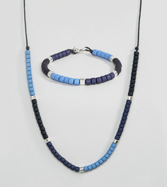 Браслет и ожерелье с бусинами в комплекте Icon Brand - Синий