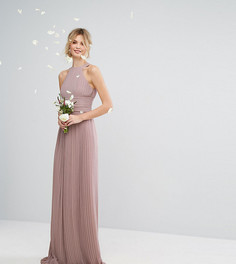Плиссированное платье макси с высоким воротником TFNC Tall Wedding - Розовый