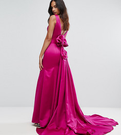 Атласное платье макси со структурированным бантом Bariano - Розовый