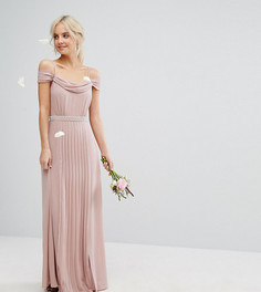 Платье макси с открытыми плечами и отделкой TFNC Petite Wedding - Розовый