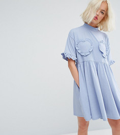 Свободное платье-футболка с отделкой рюшами в форме сердца Lazy Oaf - Синий